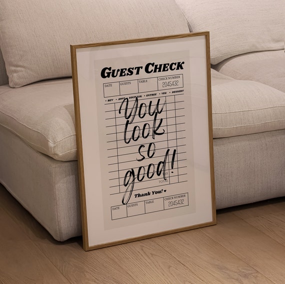 Guest Check Vintage Poster, Preppy Bar Cart Art