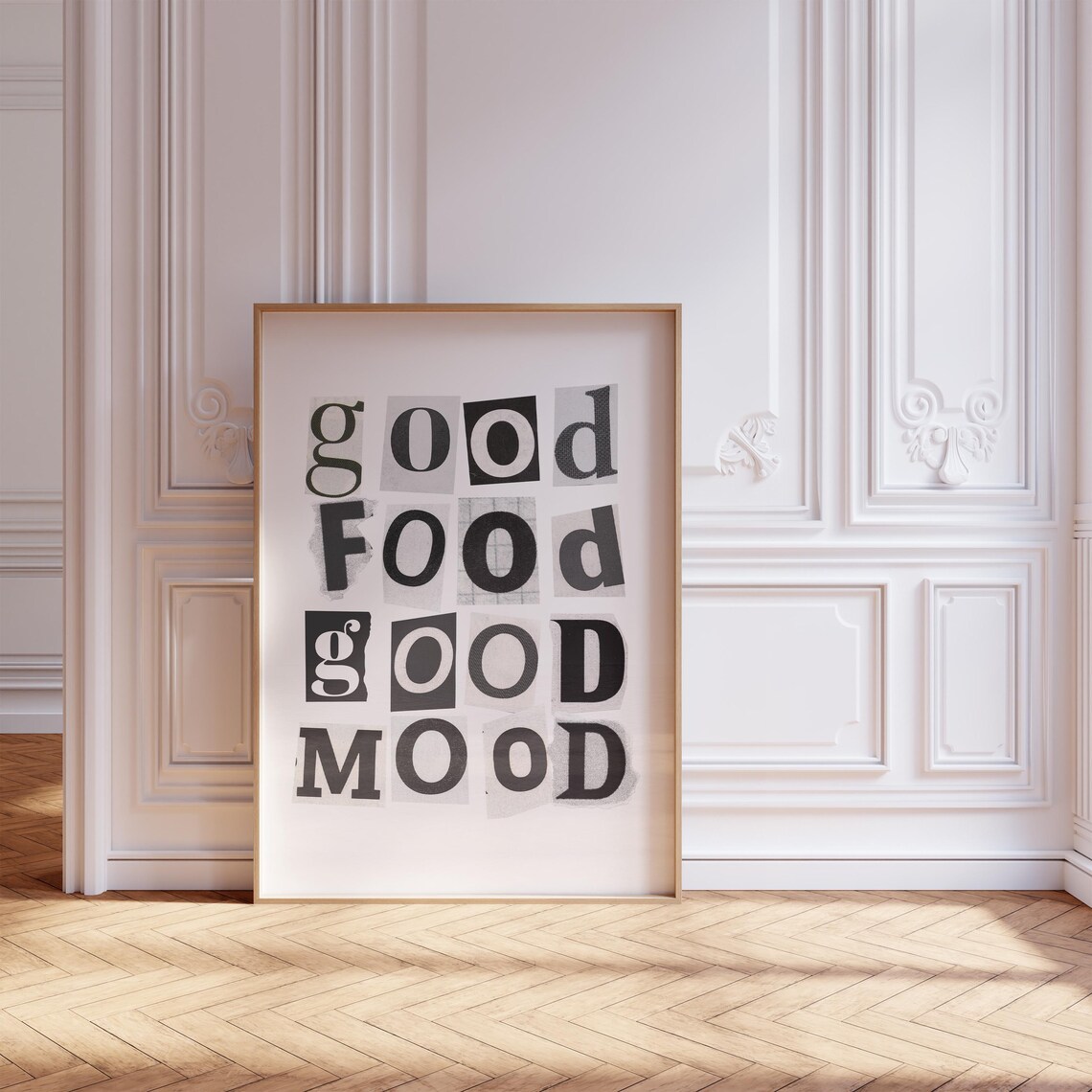 Good Food Good Mood Funny Ransom Cutout Lettering Kitchen Poster - Image 3