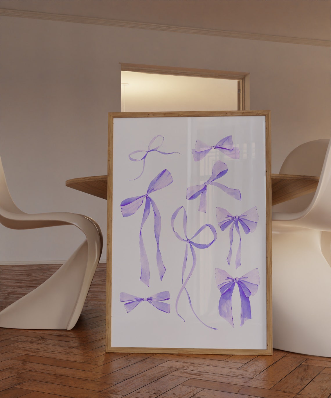 Lilac Purple Watercolor Bows Ribbon Scatter Coquette Minimalist Poster - Image 2