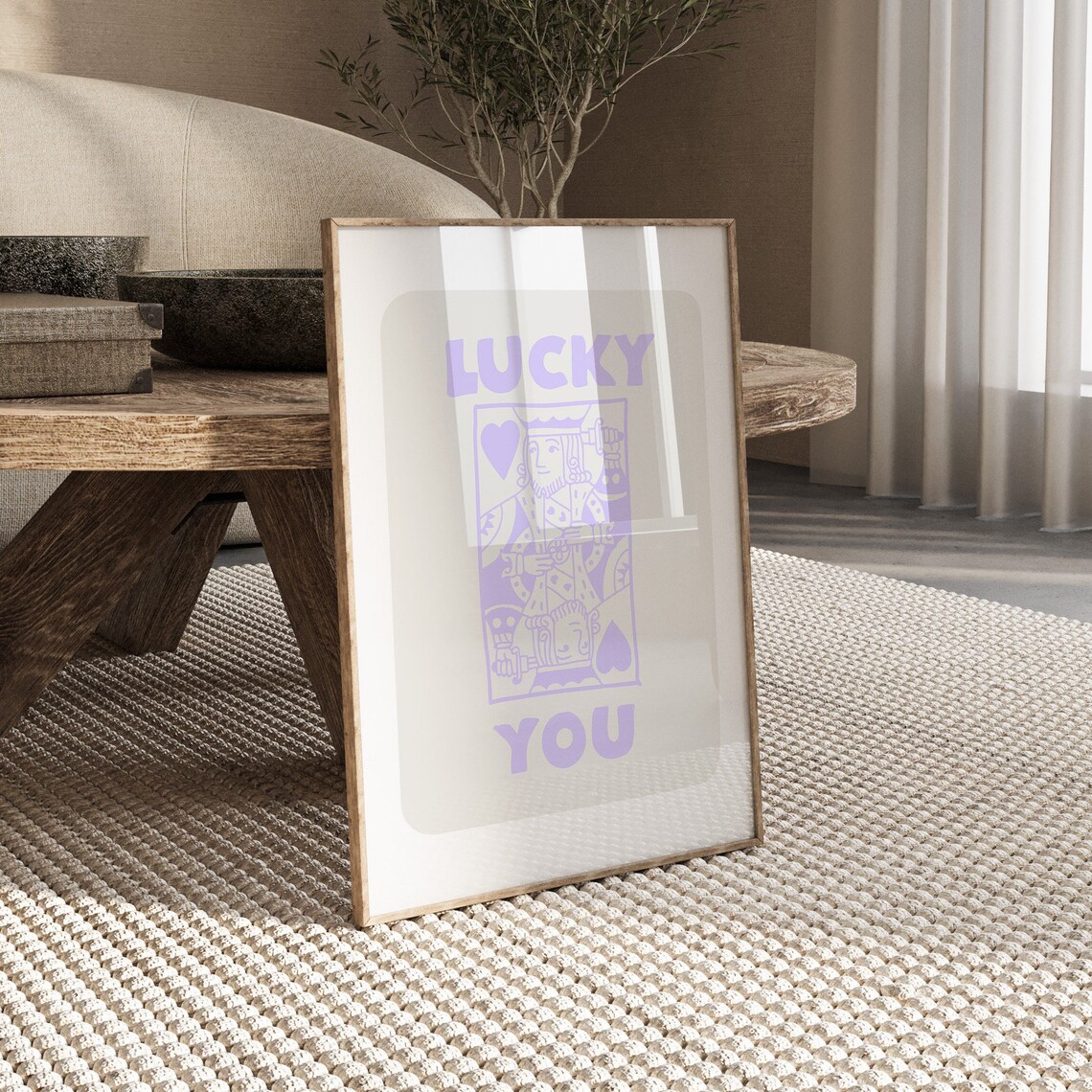 Lucky You King Of Hearts Lilac Purple Playing Card Wall Art Decor