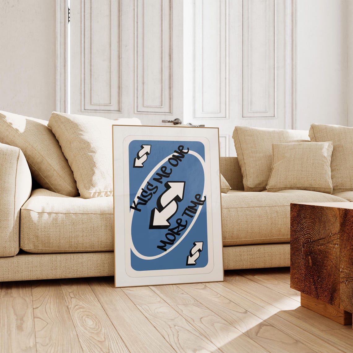 Kiss Me One More Time Blue Reverse Card Trendy Girly Quote Poster