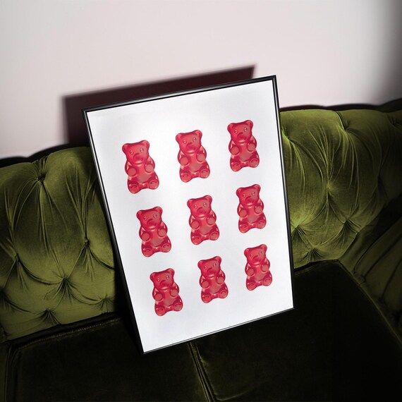 Nine Glossy Red Gummy Bears Grid Fun Pop Candy Kids Trendy Poster