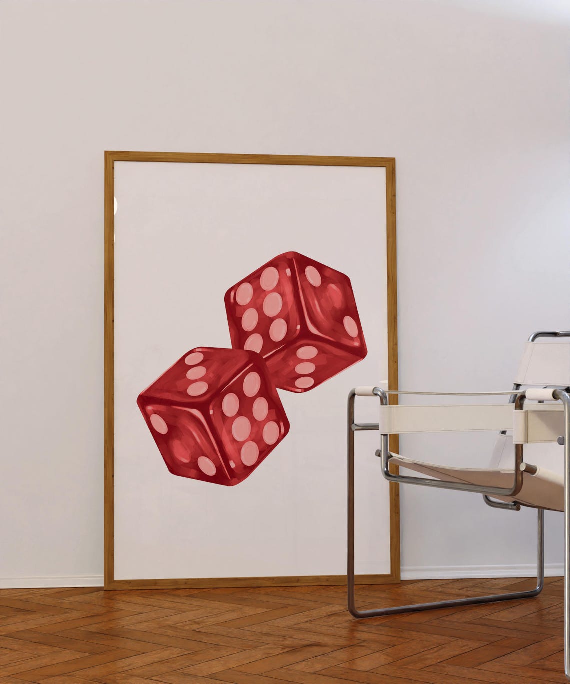 Two Dark Red Dice Rich Glossy Watercolor Preppy Game Room Poster - Image 3