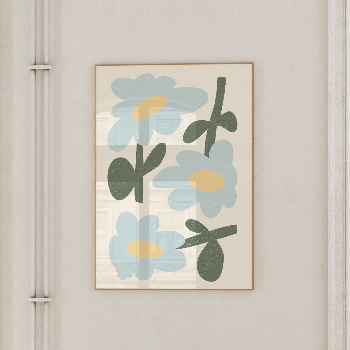 Abstract Blue Flowers Cream Background Modern Botanical Poster - Image 3