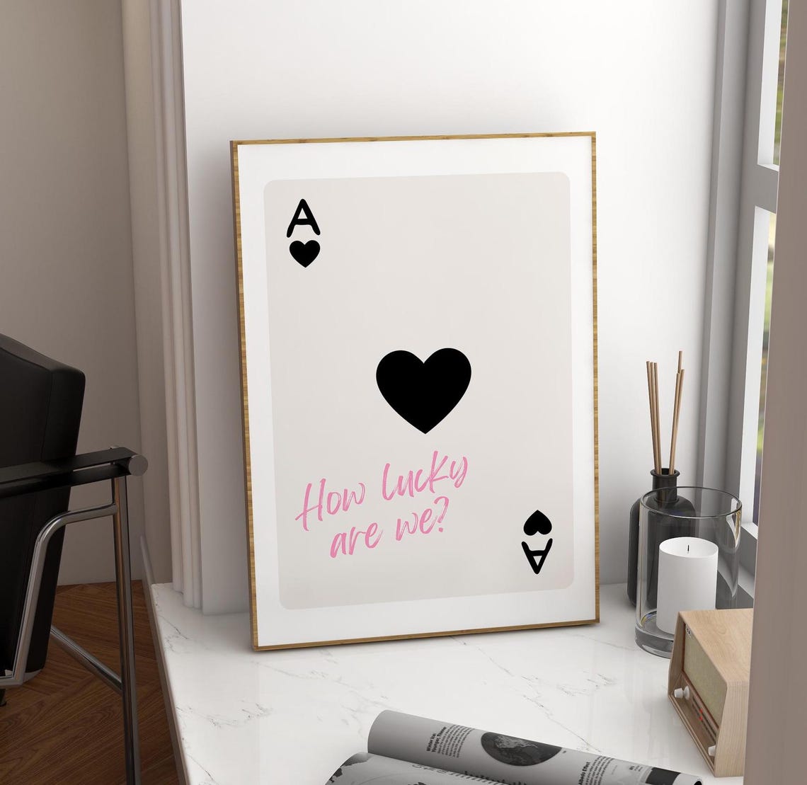 How Lucky Are We Ace Of Hearts Pink Script Romantic Love Poster - Image 3