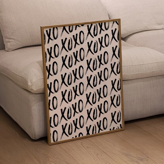 XOXO Repeating Pattern Black Brush Lettering Trendy Dorm Art Poster