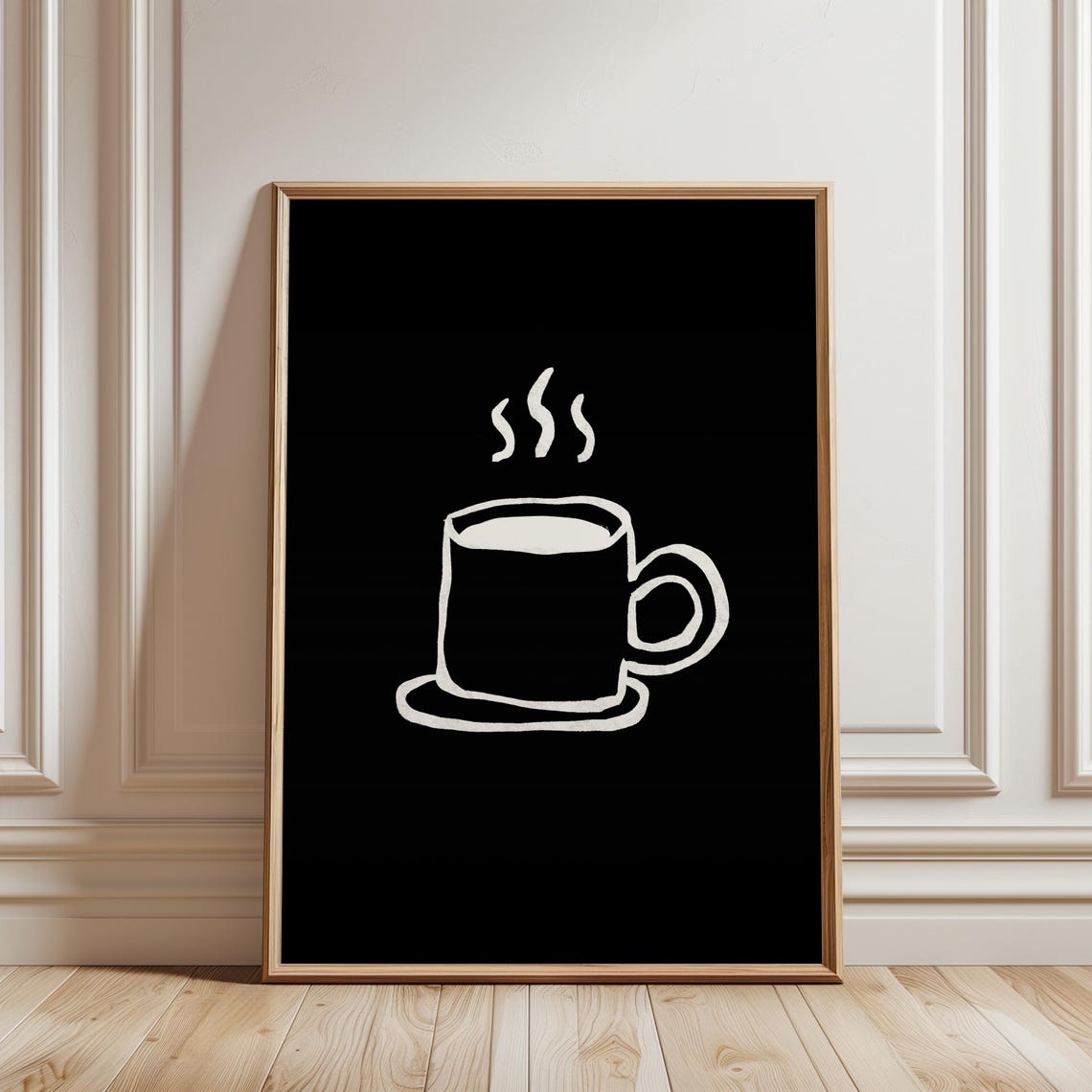Black And White Coffee Cup Simple Line Art Minimalist Poster - Image 3