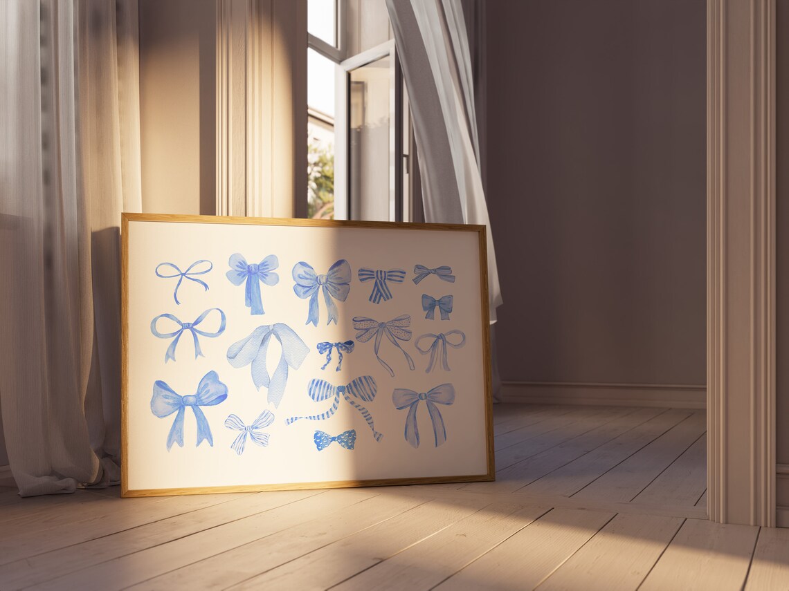 Bows Blue Aesthetic Poster, Preppy Dorm Decor - Image 3