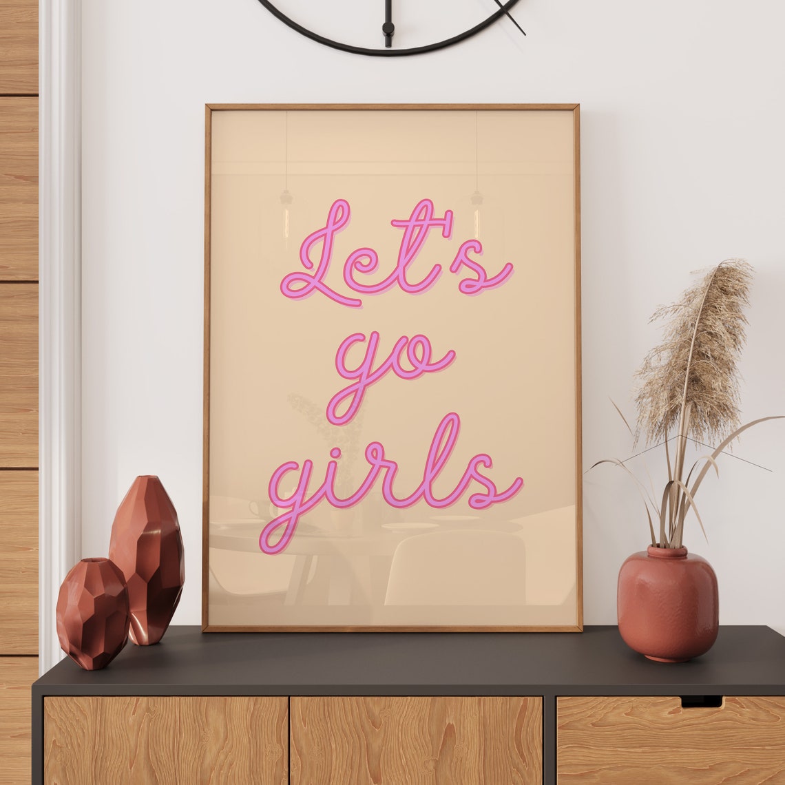 Lets Go Girls Pink Script Neon Style Fun Feminist Party Quote Poster - Image 2