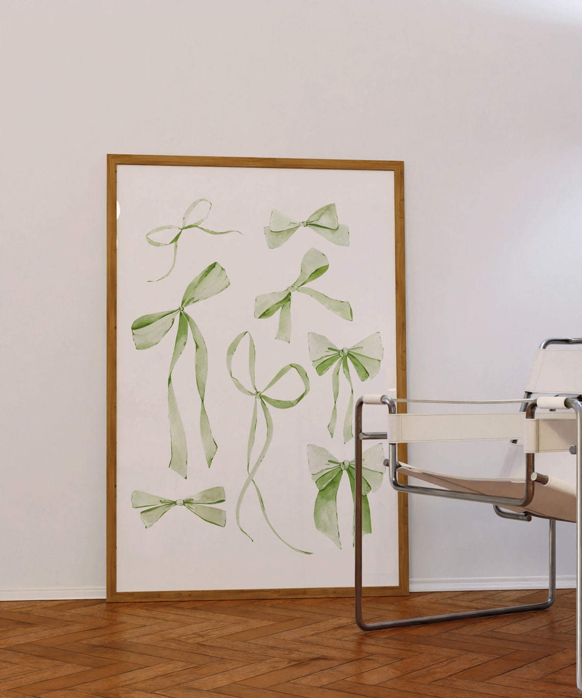 Green Watercolor Bows Ribbon Scatter Sage Botanical Coquette Wall Art - Image 2
