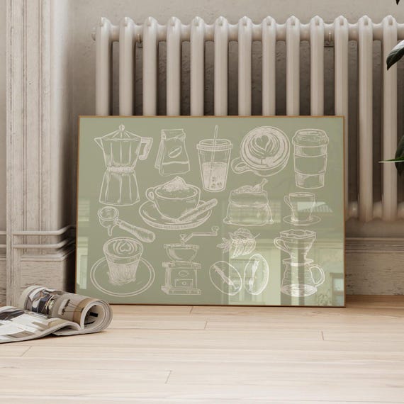Kitchen Wall Art Coffee Bar Art Sage Green Print Prints Kitchen Prints Trendy Poster Coffee Art Coffee Wall Art Green Poster