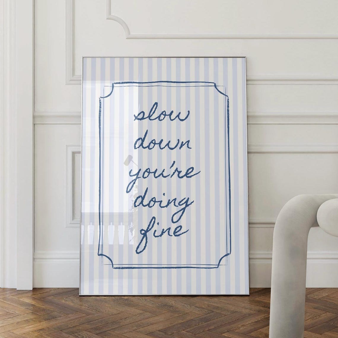 Slow Down Youre Doing Fine Wall Art Uplifting Quote Print Affirmation Poster Daily Reminder Trendy Blue Dorm Room Decor Striped