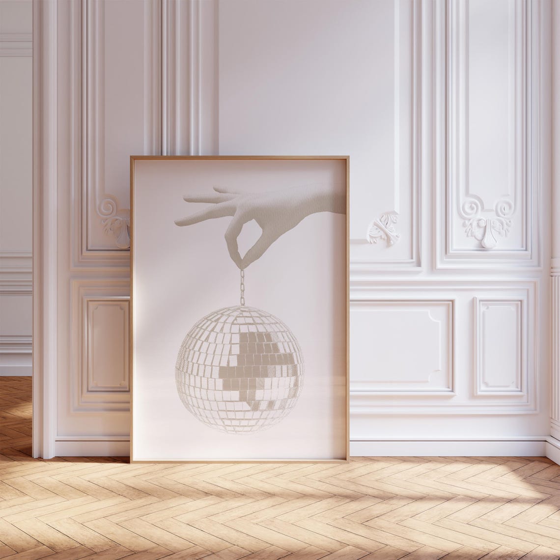 Disco Ball Hand Beige Minimalist Retro Preppy Dorm Wall Poster