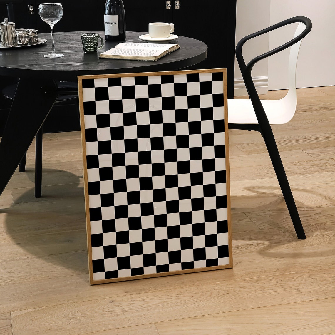 Black and White Checkerboard Pattern Poster Retro Checkered Decor