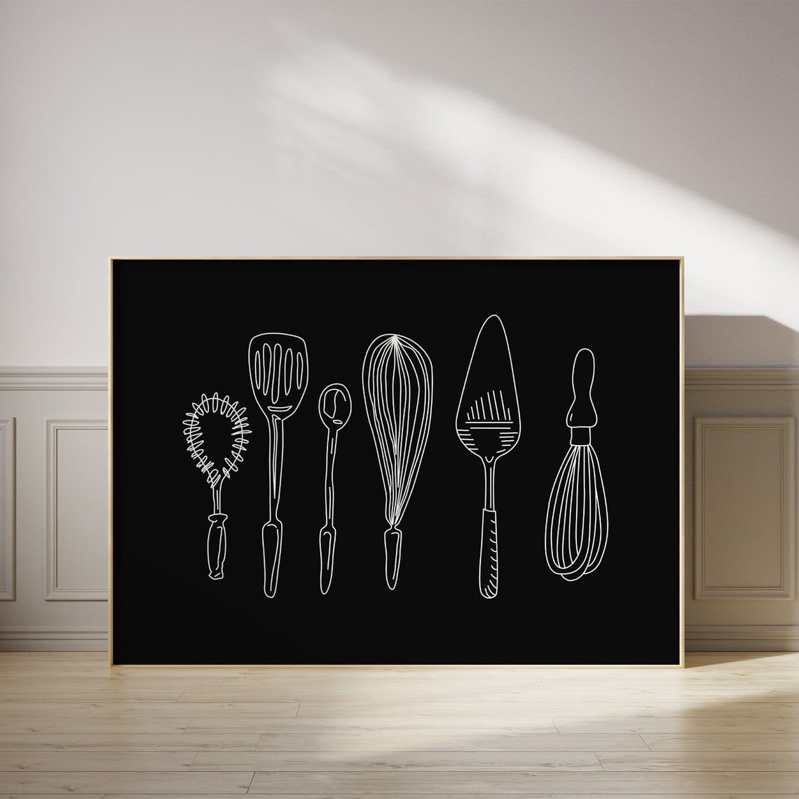 Kitchen Utensils Chalkboard Blackboard Line Art Cooking Wall Poster - Image 2