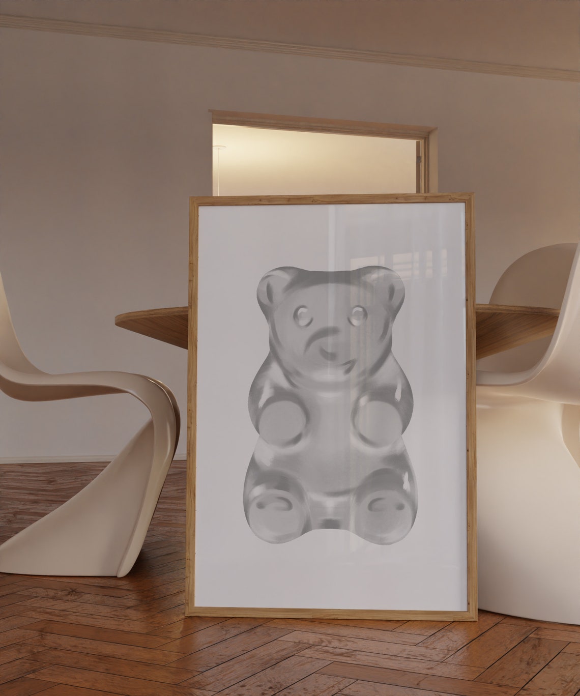 Gray Gummy Bear Minimalist Candy Pop Art Modern Neutral White Poster - Image 2