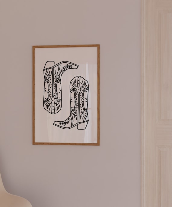 Cowboy Boots Poster Trendy Art Prints Black And White Wall Art Aesthetic Poster Cowboy Print Print Preppy Dorm Print Funky Print