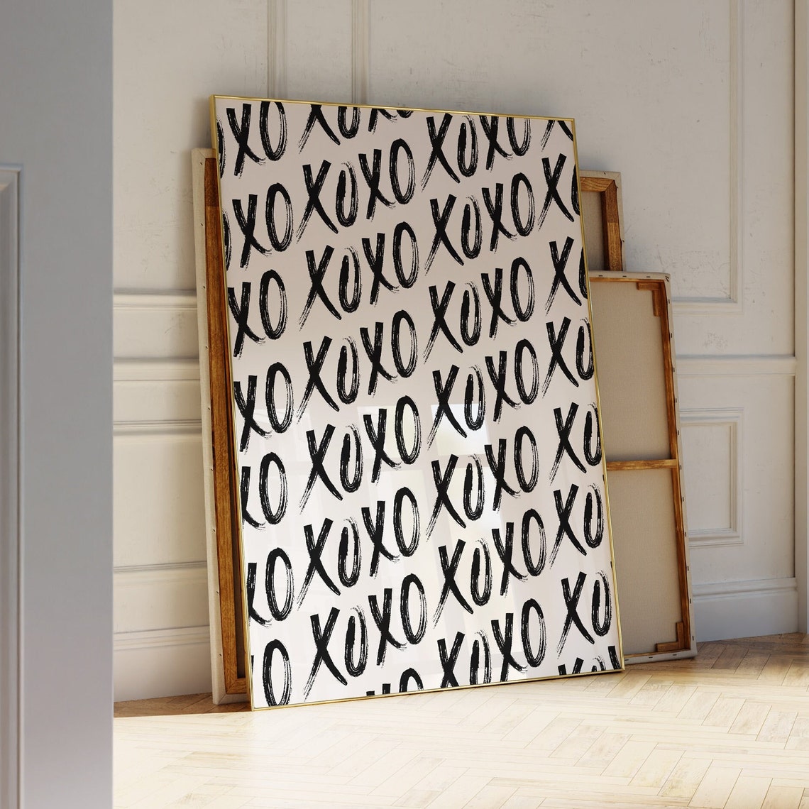 XOXO Repeating Pattern Black Brush Lettering Trendy Dorm Art Poster - Image 2