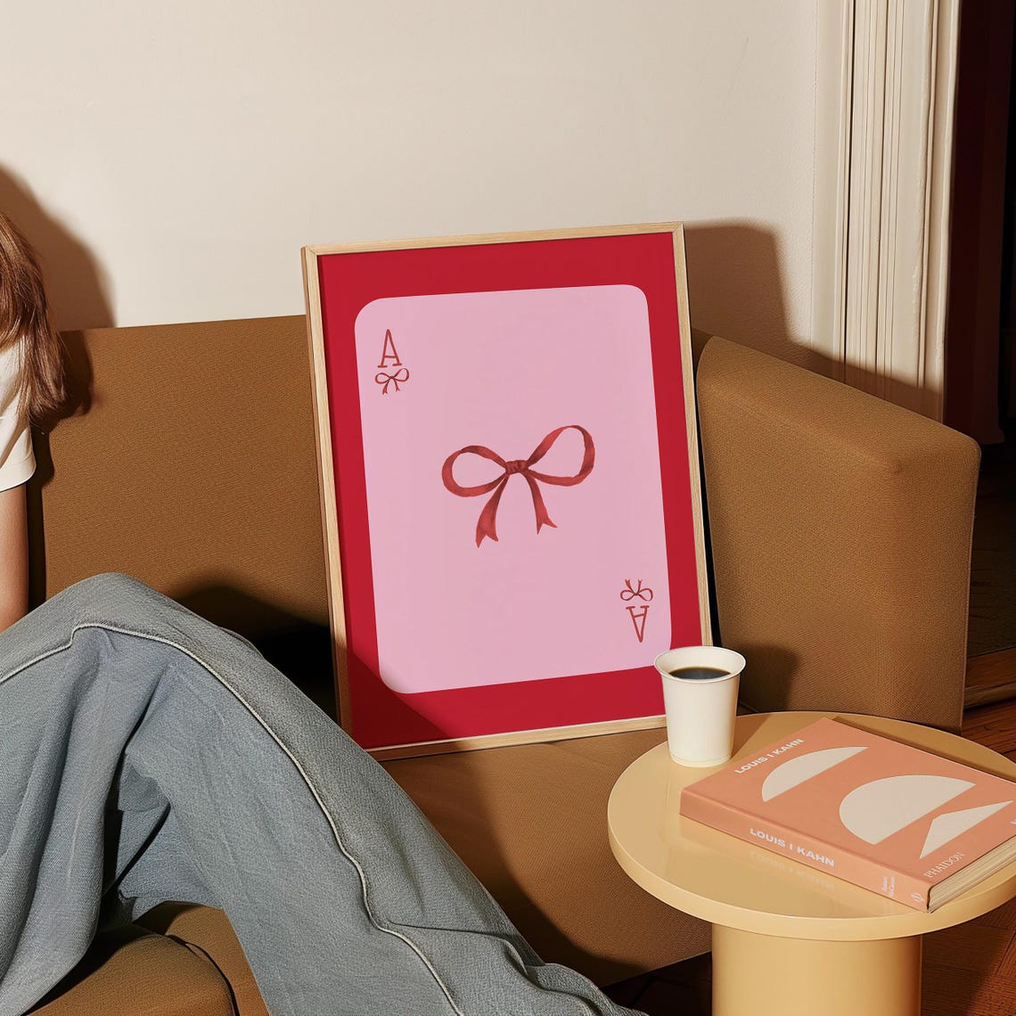 Red Bow Ace of Cards Pink Playing Card Coquette Style Poster