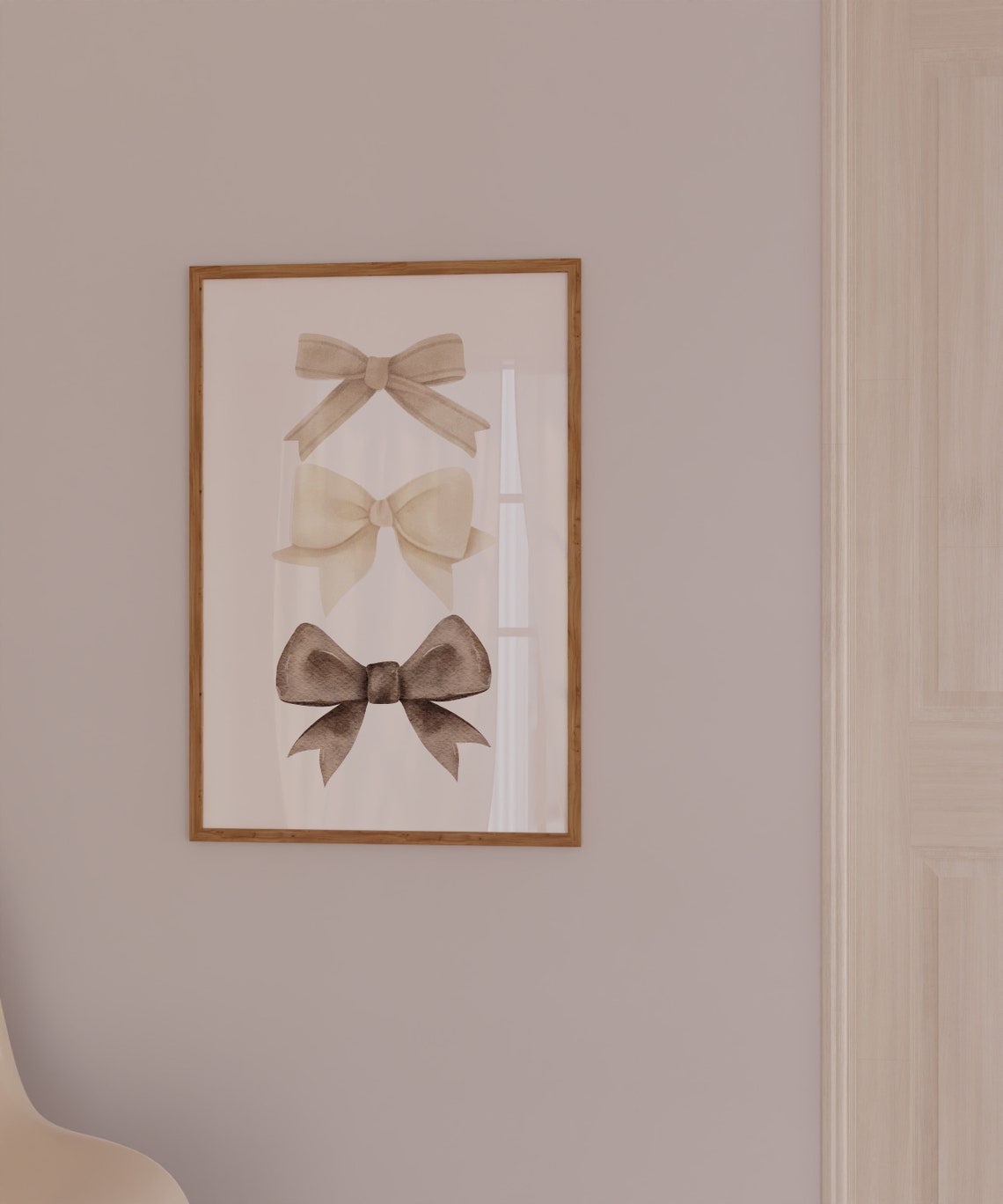 Neutral Beige Bows Trio Watercolor Ribbon Coquette Trendy Wall Art - Image 2