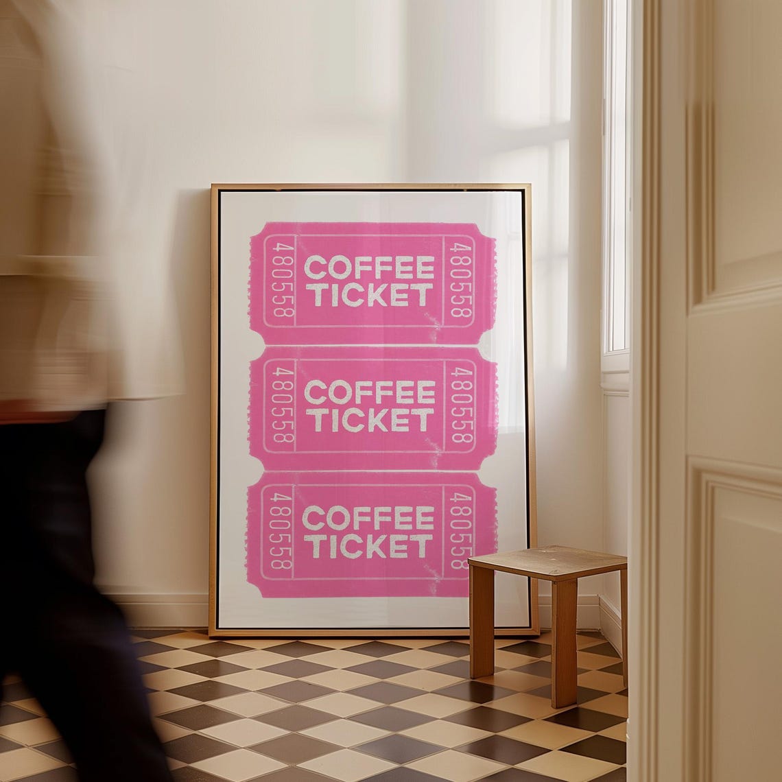 Pink Coffee Ticket Retro Kitchen Wall Decor Minimalist Poster