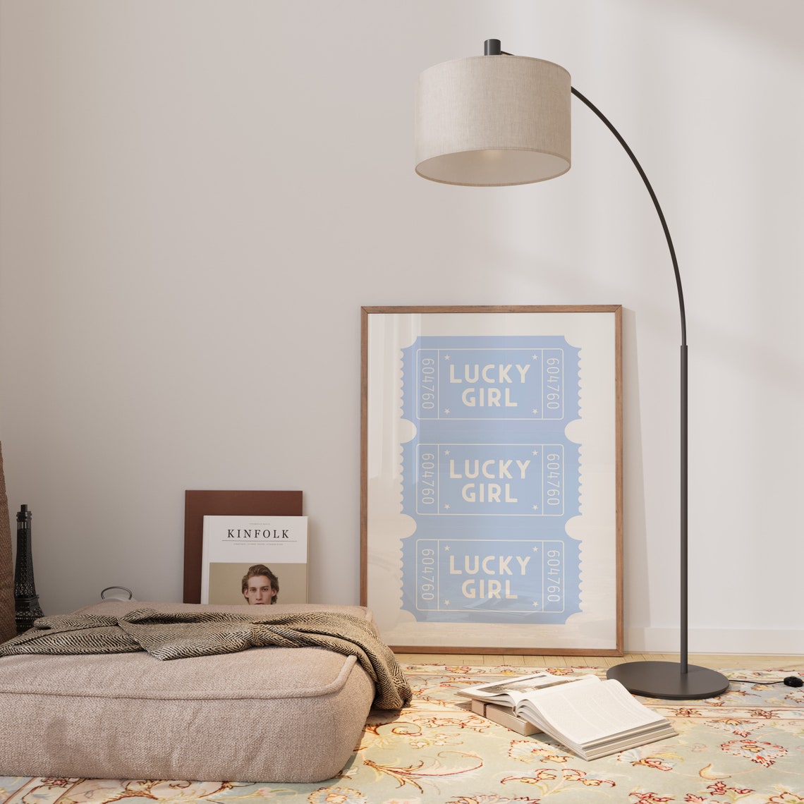Lucky Girl Ticket Typography Blue Retro Dorm Room Wall Art Decor - Image 2