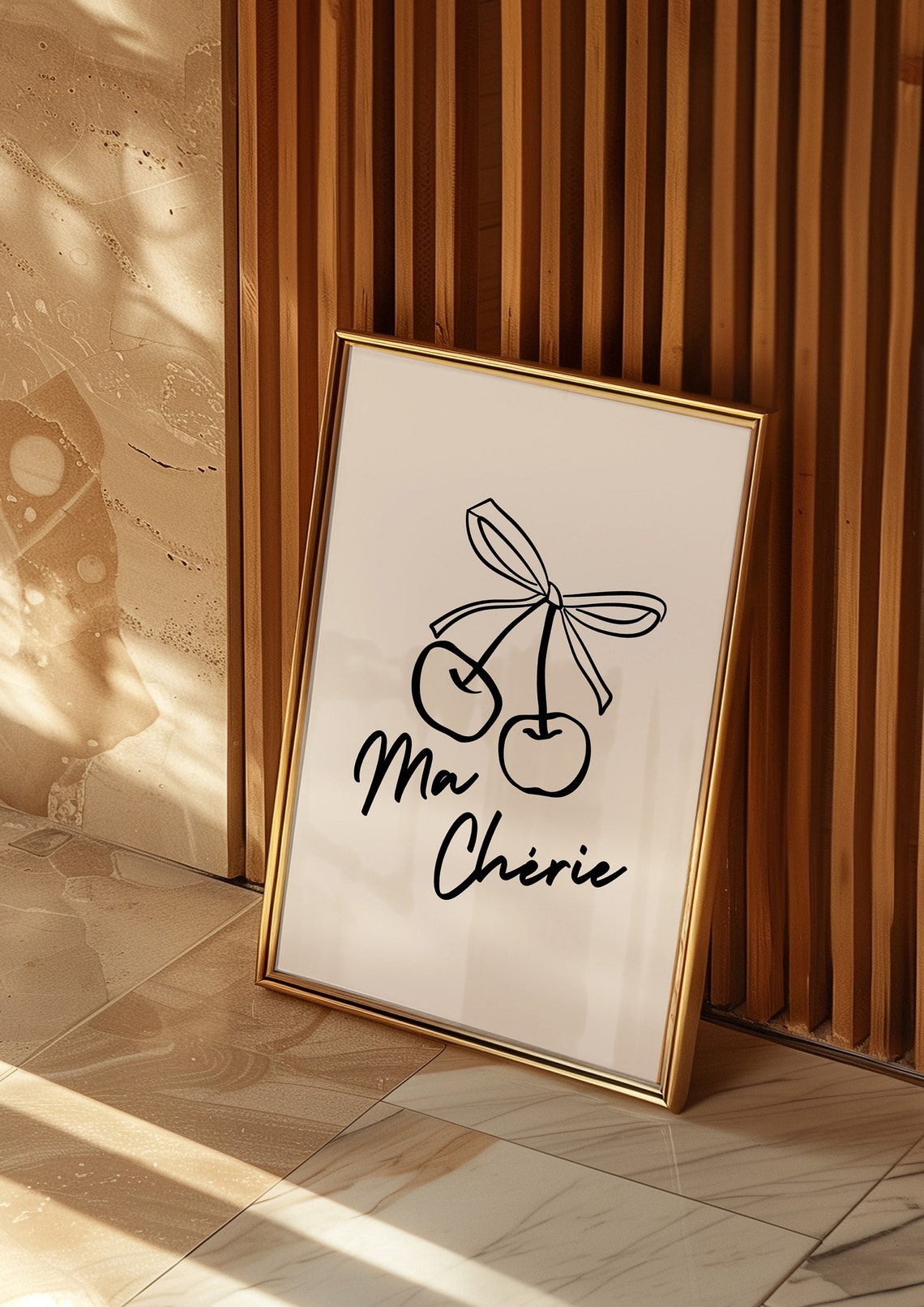 Ma Cherie Cherry French Quote Minimal Line Art Chic Kitchen Poster - Image 2