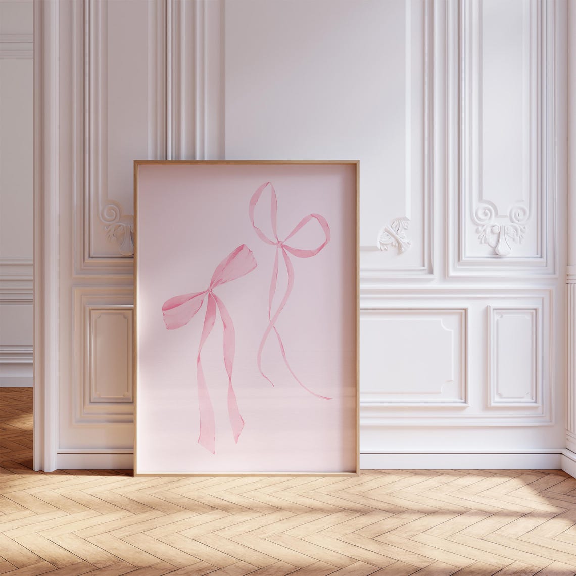 Two Pink Watercolor Ribbon Bows Delicate Romantic Coquette Poster - Image 3