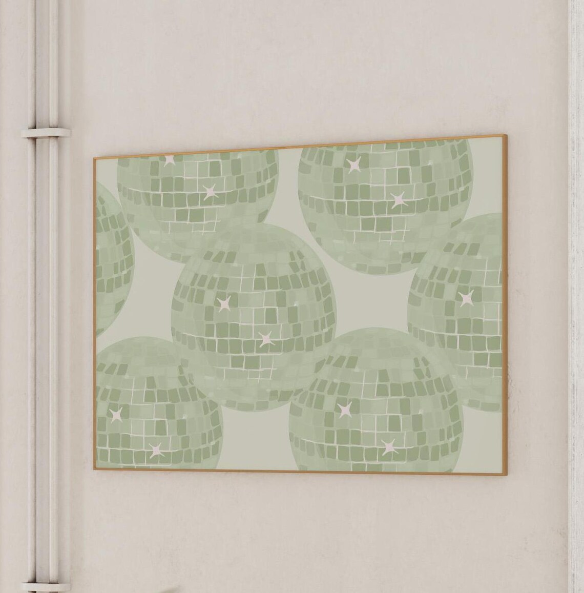 Sage Green Disco Ball Art Print, Preppy Dorm - Image 3