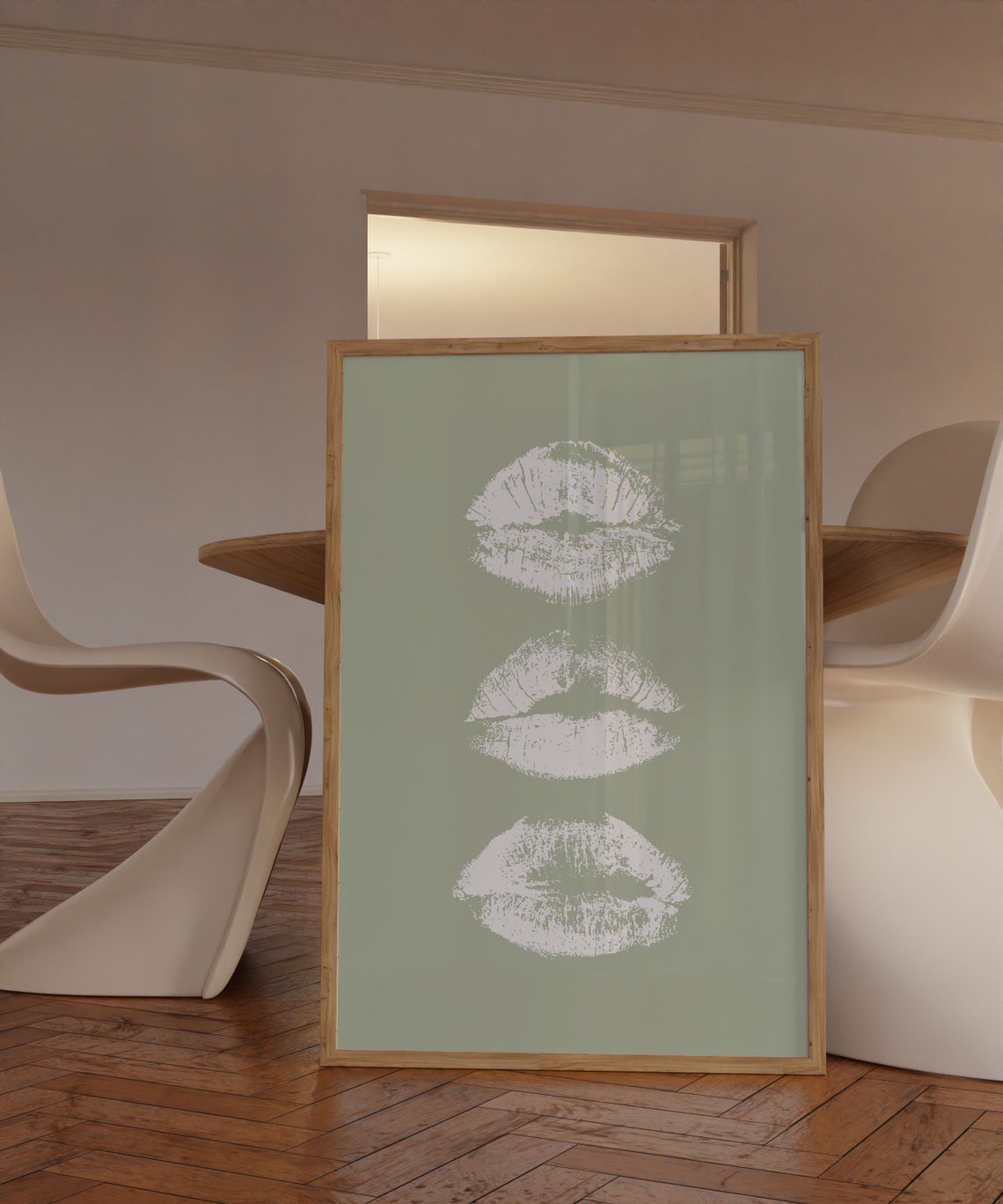 Sage Green Kiss Marks Trio Romantic Feminine Bedroom Art Poster - Image 3