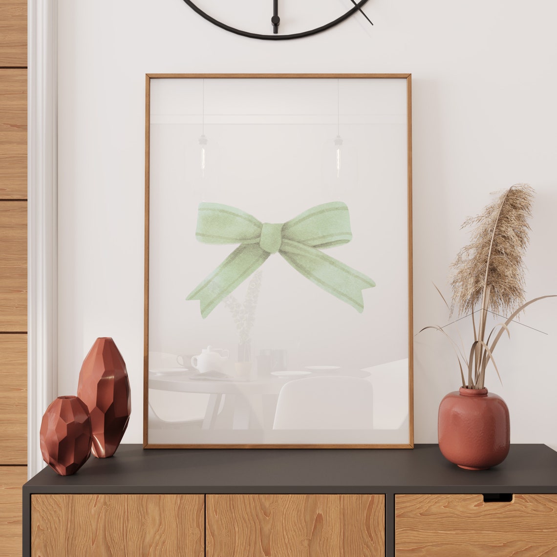 Sage Green Bow Watercolor Minimalist Ribbon Balletcore Wall Poster - Image 3