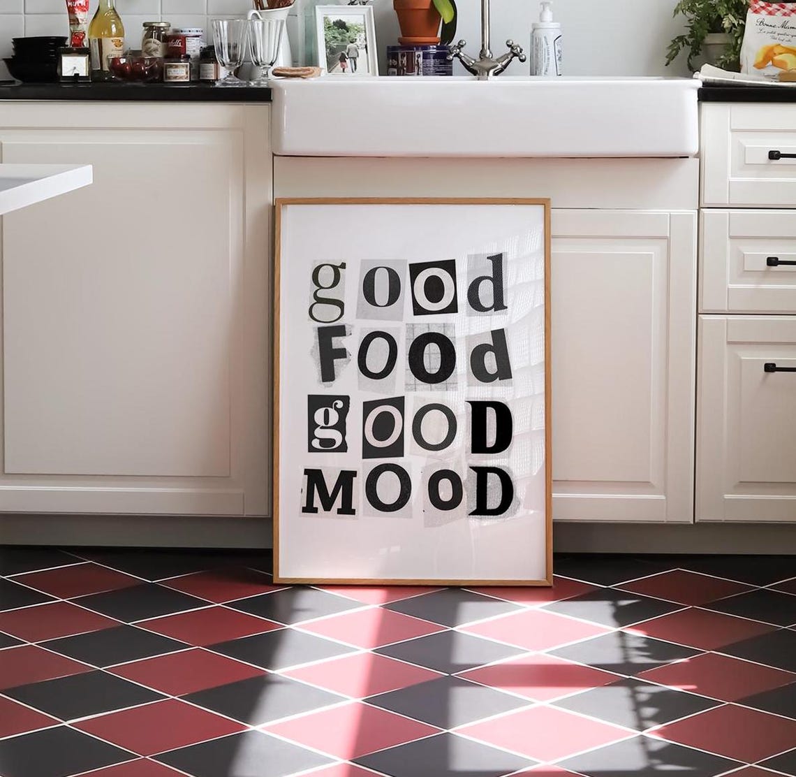 Good Food Good Mood Funny Ransom Cutout Lettering Kitchen Poster - Image 2