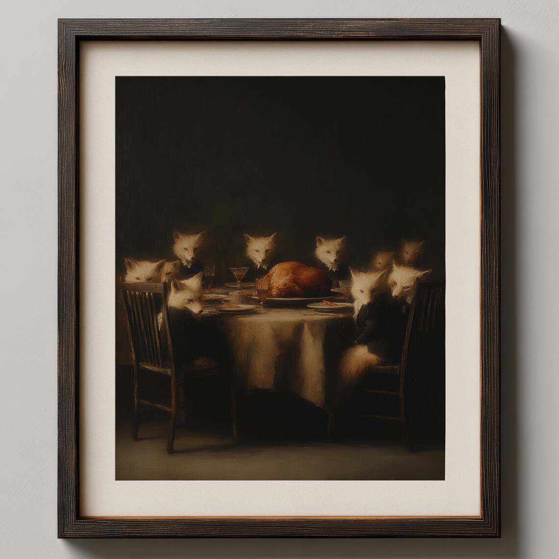 Fox Dinner Party Vintage Gothic Kitchen Art Print