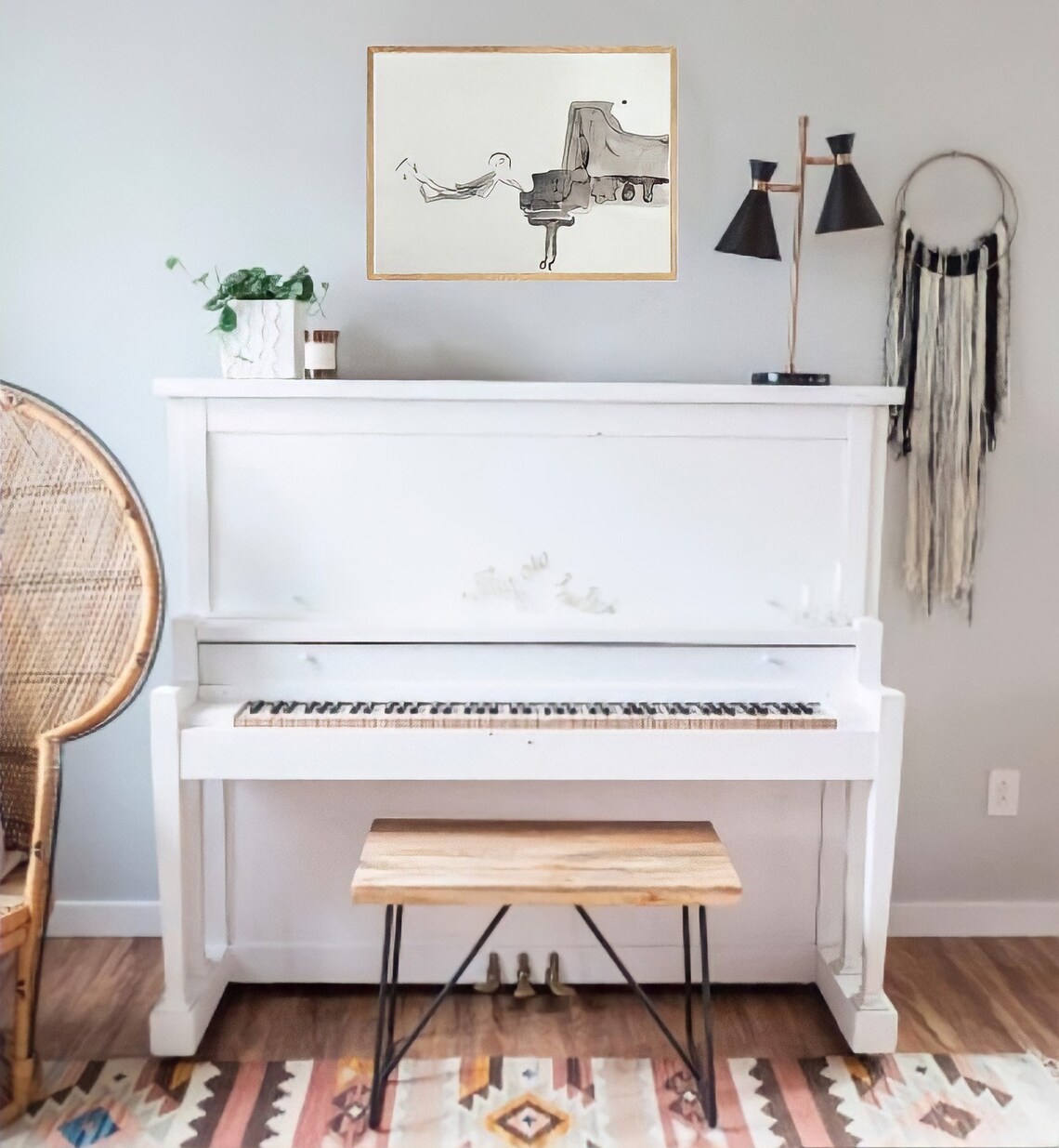 Minimalist Ukiyo Piano Art Print, Black and White - Image 3