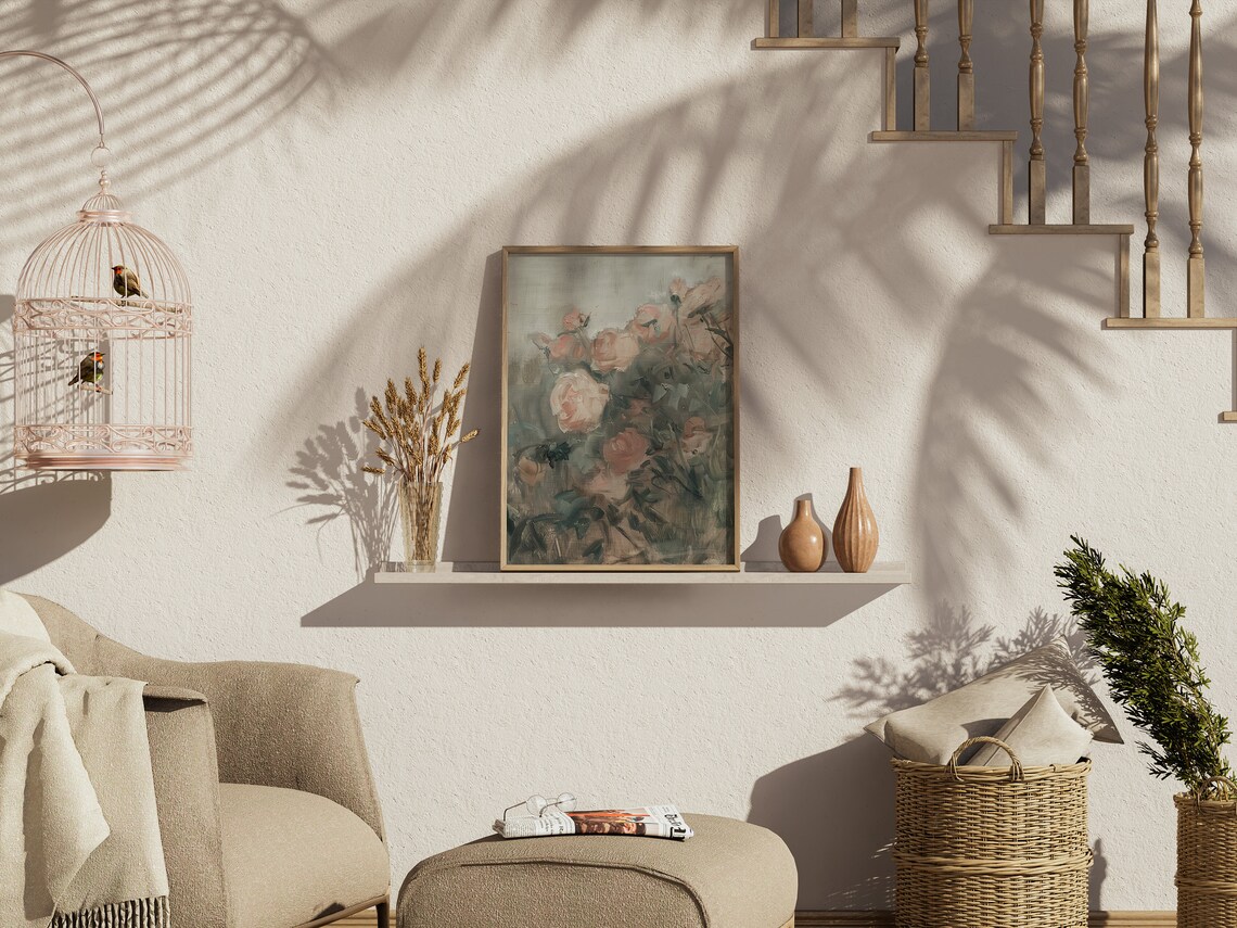 Soft Pink Roses Bouquet Muted Impressionist Floral Painting Art Poster - Image 4
