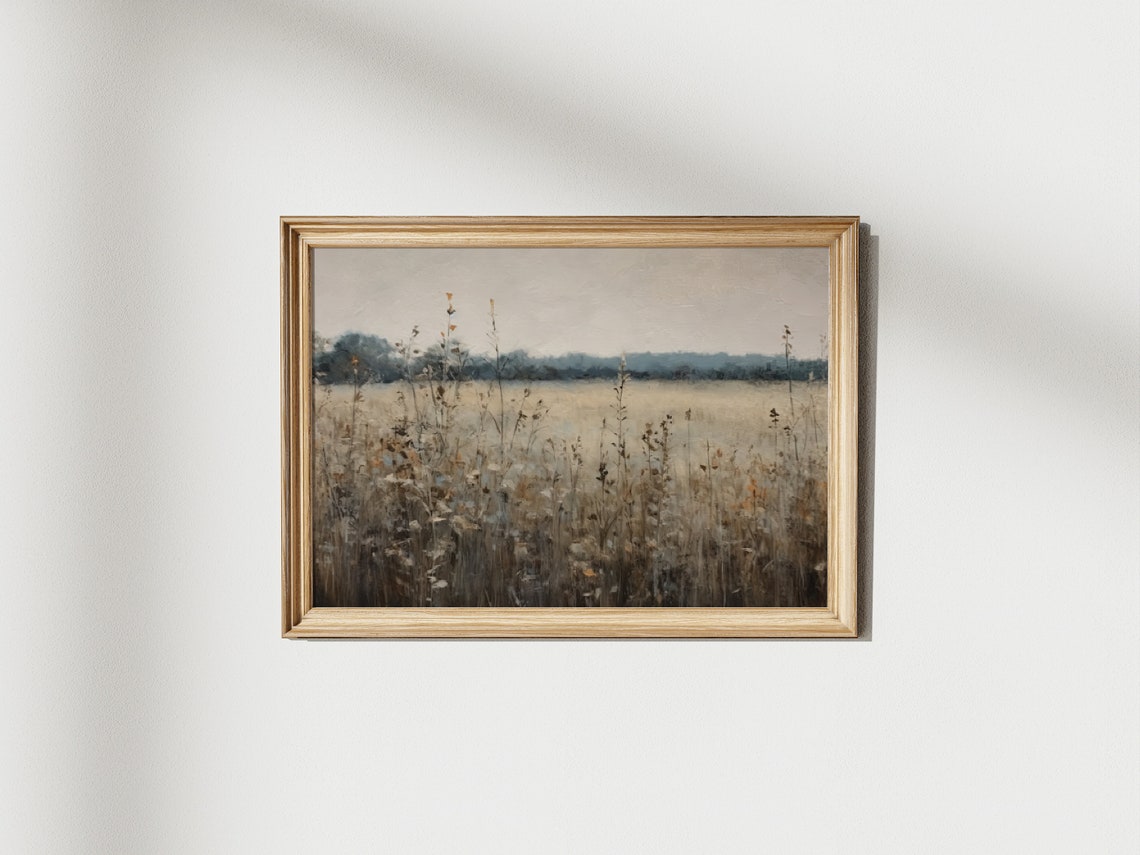 Wildflower Field Landscape Oil Painting Vintage Landscape Art Print Country Field Wall Art Minimal Landscape Oil Painting - Image 2