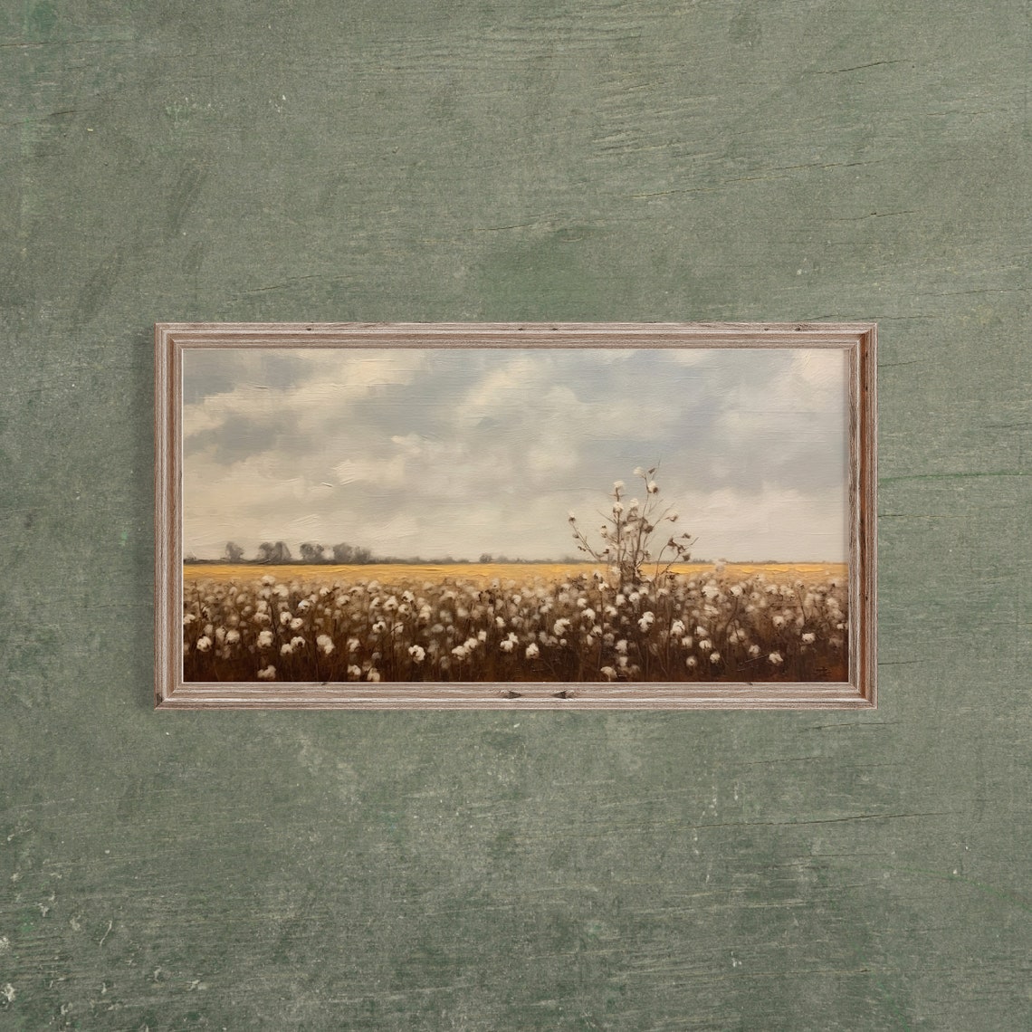 Panoramic Cotton Field At Golden Hour Under Cloudy Sky Vintage Poster - Image 3