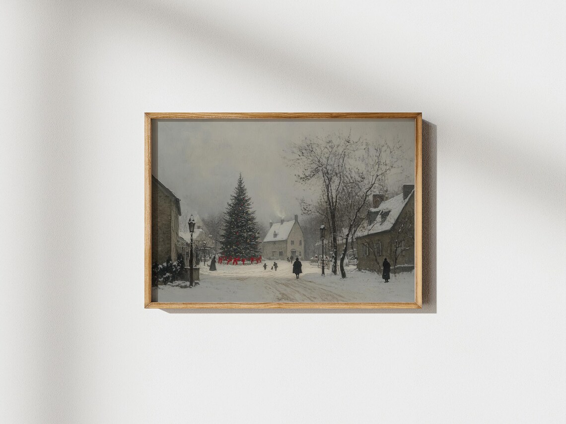Christmas Tree In Snowy Village Square Vintage Holiday Winter Poster - Image 4