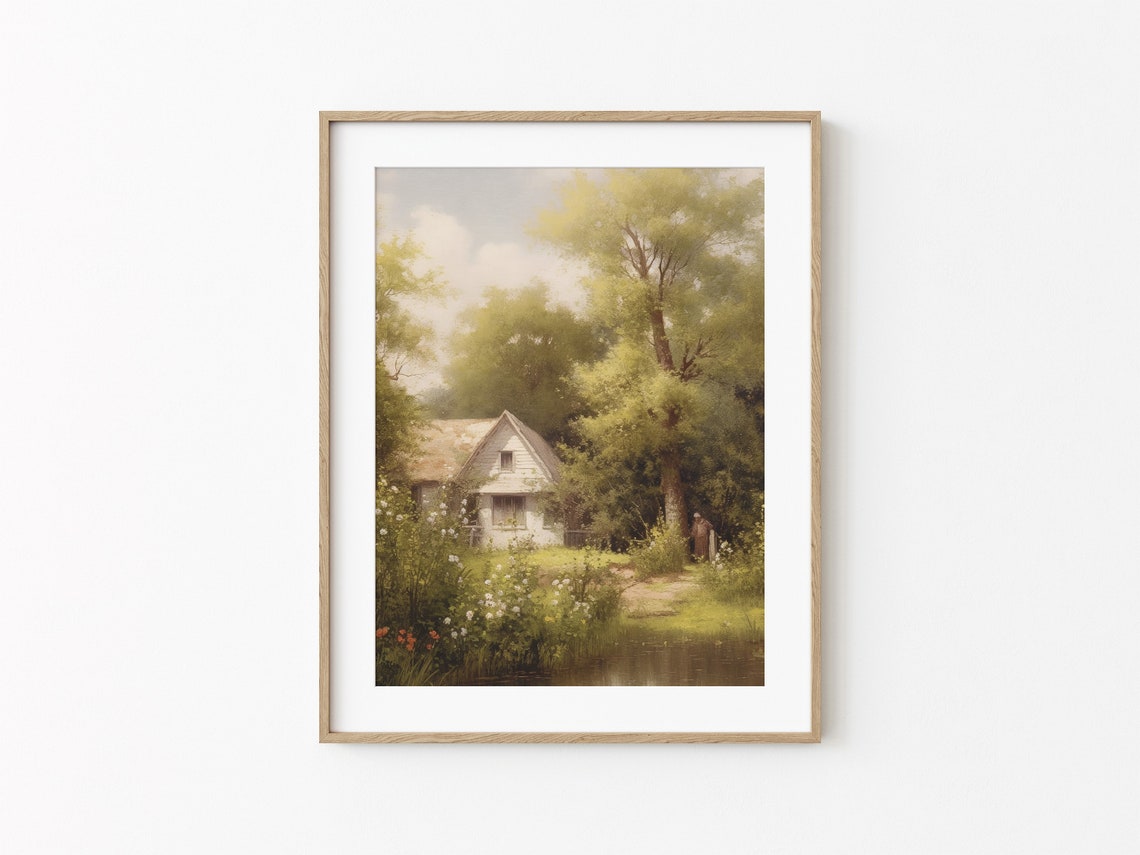 Cottage House Painting Vintage Farmhouse Landscape Painting Landscape Oil Painting Summer Cottage Print Summer Print - Image 2