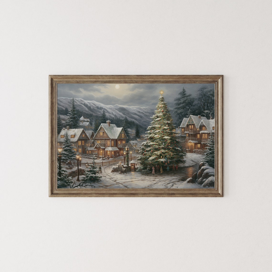 Vintage Oil Painting Christmas Town In Switzerland Xmas Wall Decoration Christmas Wall Art Antique Winter Landscape Print - Image 2