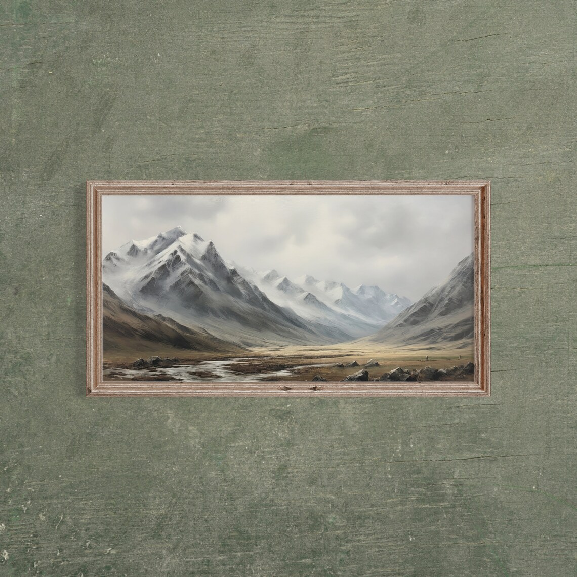 Panoramic Moody Mountain Scape Oil Painting Print Panoramic Rustic Landscape Print Rustic Wall Decor Print Realistic Wall Print - Image 3