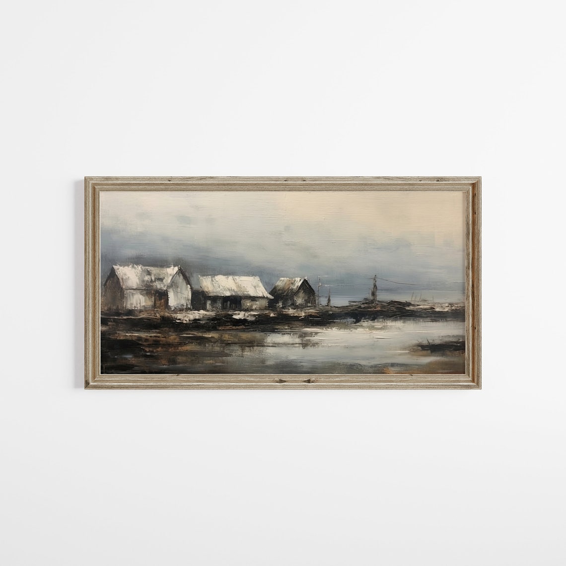 Panoramic Abstract Village Paint Panoramic Vintage Moody Art Panoramic Wall Art Rustic Panoramic Print - Image 2