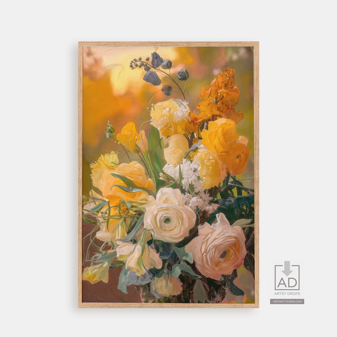 Golden Roses Autumn Light Painterly Floral Bouquet Radiant Poster