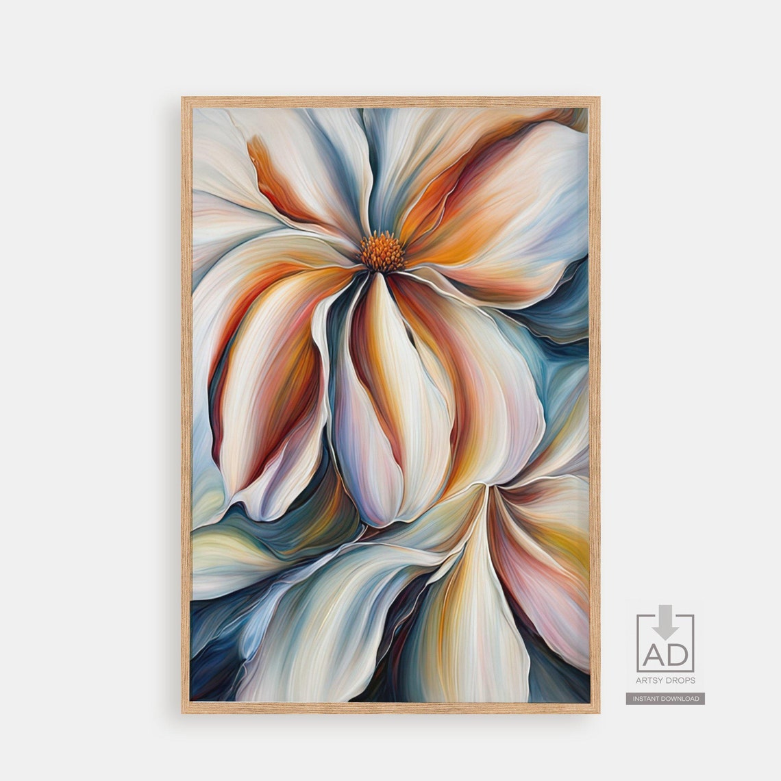 Soft Pastel Bloom Close Up Painting In Peach And Sky Blue Poster