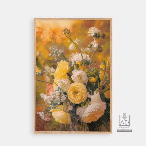 Floral Art Print Yellow And White Flowers Wall Decor Nature Inspired Artwork Flower Illustration Home