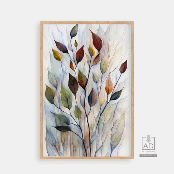 Abstract Leaves Art Print Modern Wall Botanical Artwork Contemporary Home Decor Plant Illustration