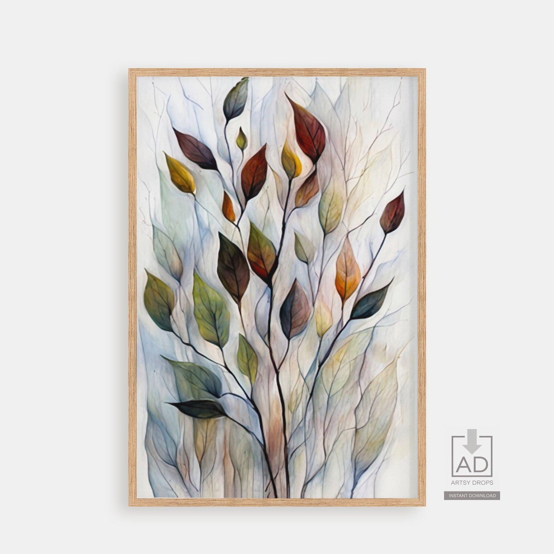 Abstract Leaves Art Print Modern Wall Botanical Artwork Contemporary Home Decor Plant Illustration