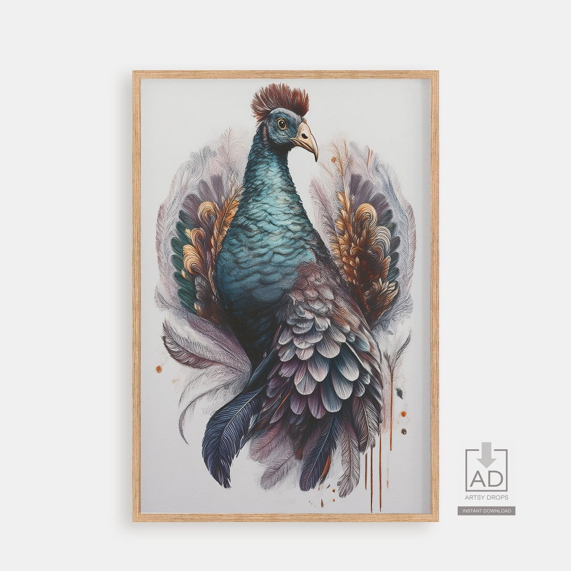 Colorful Abstract Peacock Print Artwork Beautiful Bird Illustration Modern Wall Art Bohemian Home Decor