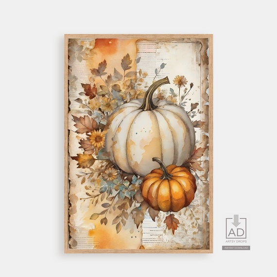 Watercolor Pumpkin Art Print Autumn Harvest Decor Fall Wall Seasonal Botanical Illustration Thanksgiving