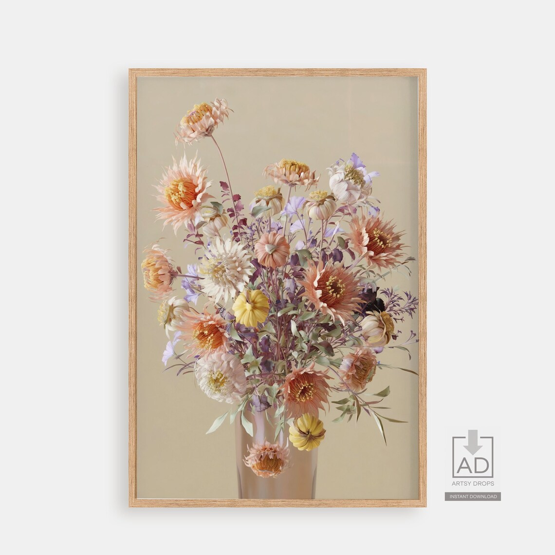Lush Pastel Flower Bouquet Painting In Blush Pink Vase Poster
